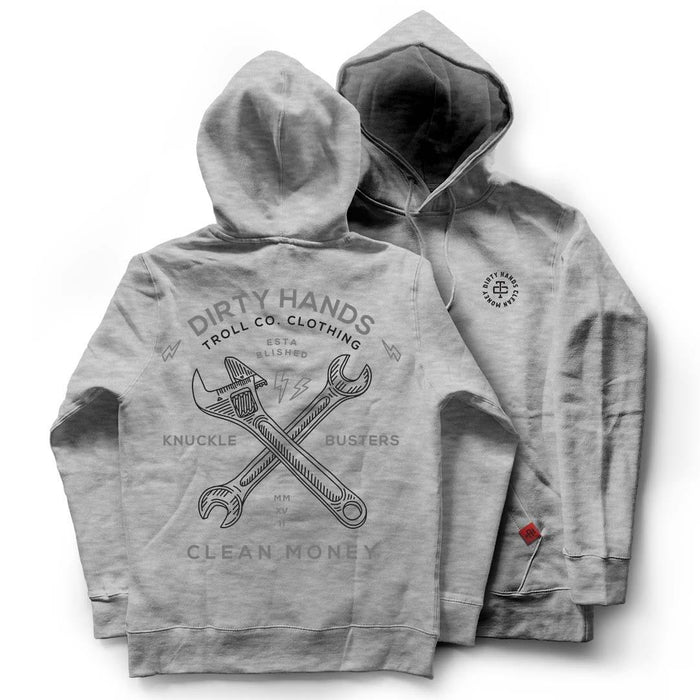 Troll Co. Twisting Wrenches pullover hoodie in nickel heather grey