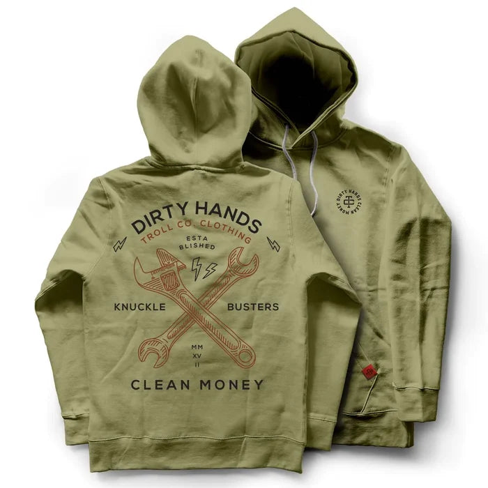 Troll Co. Twisting Wrenches pullover hoodie in army green