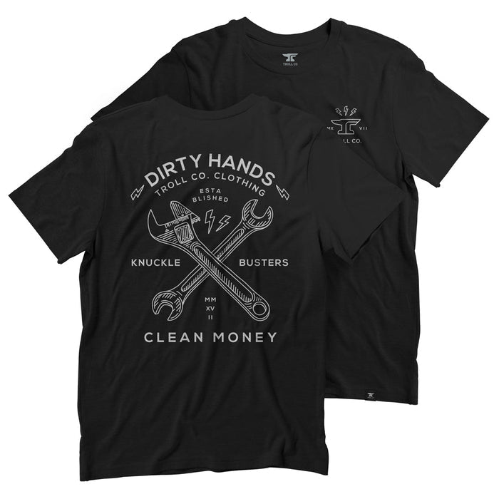 Troll Co. Twisting Wrenches tee in black, flat lay of the full print