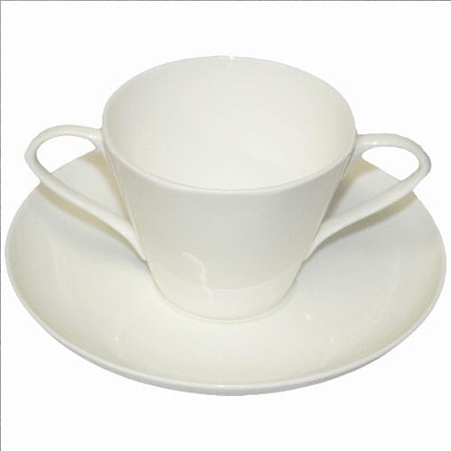 Two Handled Bone China Cup and Saucer - White