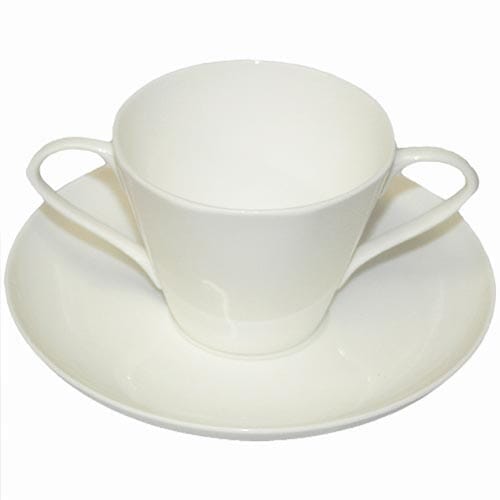Two Handled Bone China Cup and Saucer - White
