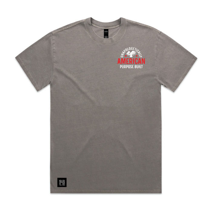 Purpose-Built Unapologetically American t-shirt in heavy faded grey, additional product view