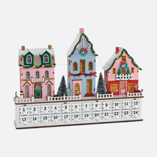 Vintage Village Wood Lighted Advent