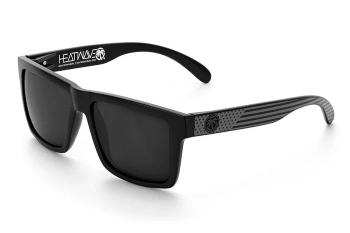 Angled view of the Heat Wave Vise Z87 safety sunglasses with Socom black lens