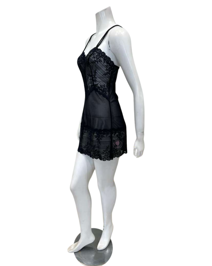 Wacoal 814191 Black/Navy (003) Embrace Lace Chemise Myselflingerie.com