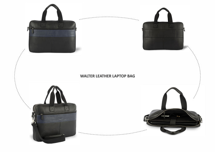 Walter Leather Laptop Bags - Black