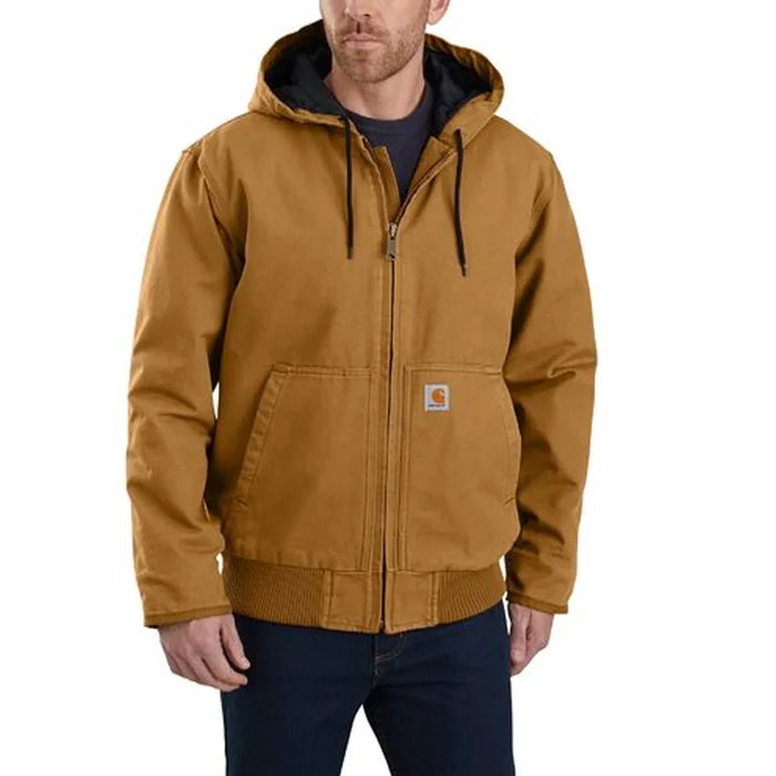 Carhartt washed duck active jacket in Carhartt brown, front view, big and tall sizes