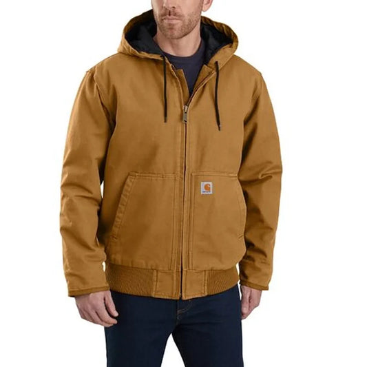 Carhartt washed duck active jacket in Carhartt brown, front view, big and tall sizes