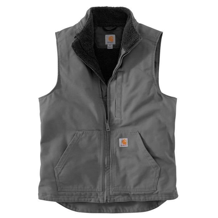Carhartt washed duck sherpa lined mock neck work vest in gravel, big and tall sizes