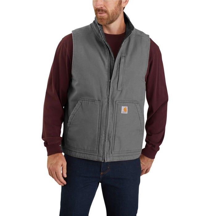 Carhartt washed duck sherpa lined mock neck vest in gravel, alternate product view