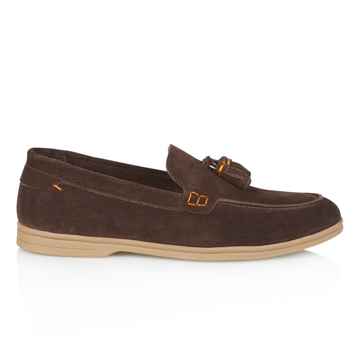 Wembley Suede Leather Tassel Loafers - Brown