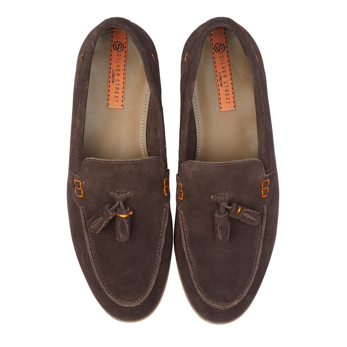 Wembley Suede Leather Tassel Loafers - Brown