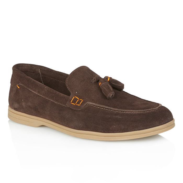Wembley Suede Leather Tassel Loafers - Brown