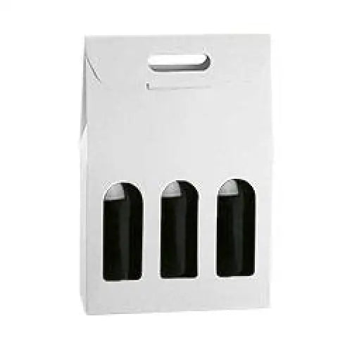 White Kraft - 3 Bottle Carrier w/ Window - Smooth Finish -