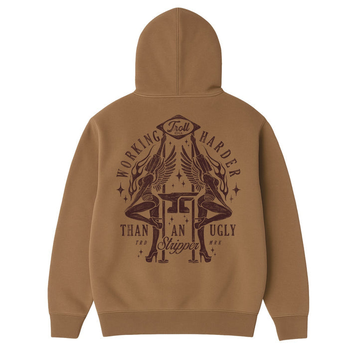 Troll Co. WHUS Twins hooded sweatshirt in dark tan, alternate product view