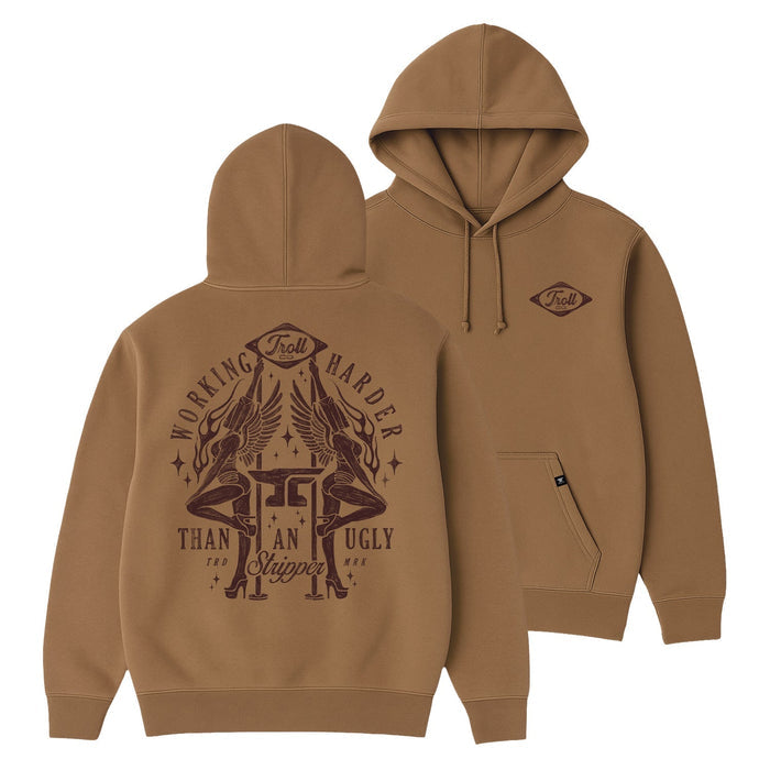 Troll Co. WHUS Twins hooded sweatshirt in dark tan