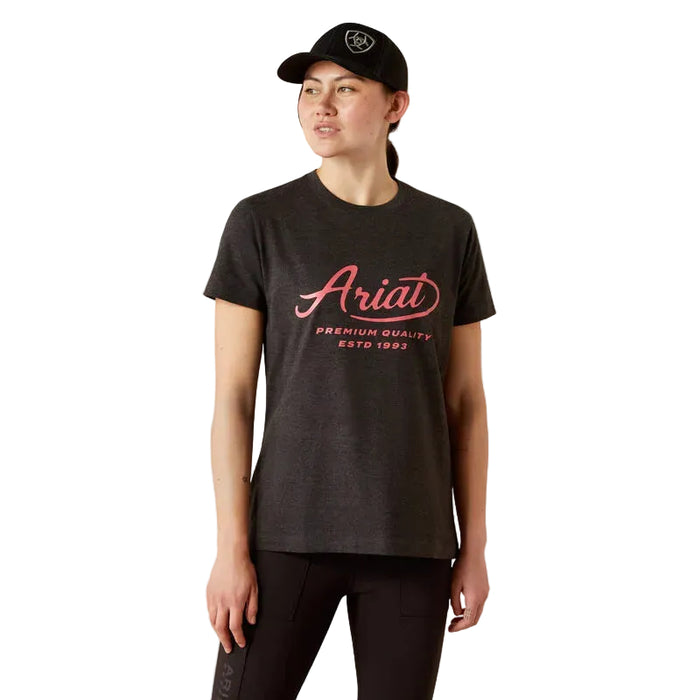 Ariat women's Cotton Strong Worldwide short sleeve t-shirt in charcoal heather, front view