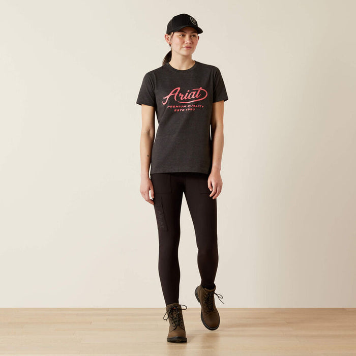 Ariat women's Cotton Strong Worldwide tee in charcoal heather, full length view