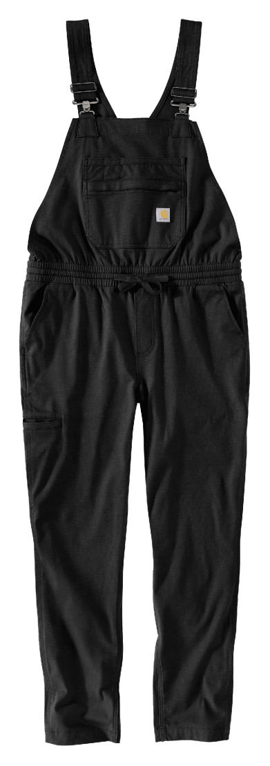 Black Carhartt women's Force ripstop bib overall, main product view with utility pockets and relaxed fit