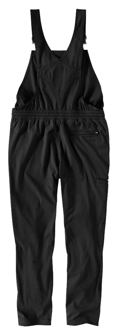 Alternate view of the black Carhartt women's Force ripstop bib overall showing leg pocket and hardware