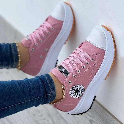 Women’s Lightweight Canvas Lace‑Up Sneakers – Breathable Flats