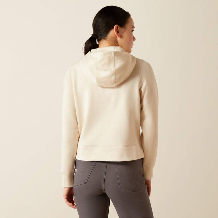 Ariat women's lightweight cropped hoodie in sun kiss heather, back view