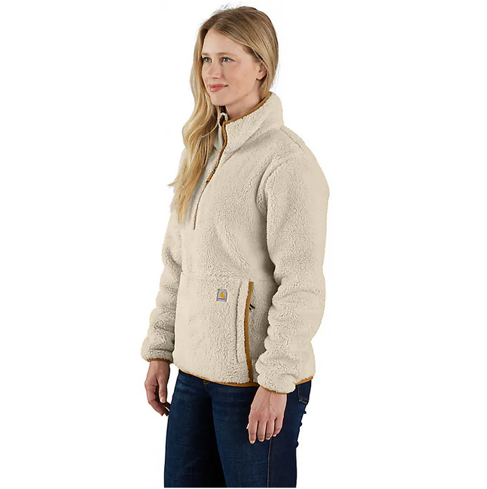 Carhartt women's oat milk and brown fleece pullover, further product image