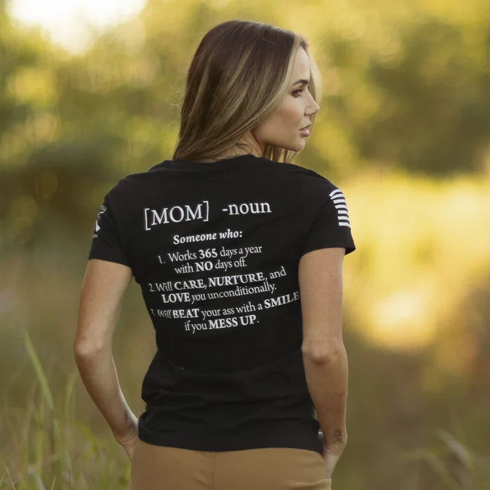 Grunt Style women's Mom Defined tee in black, second modeled view