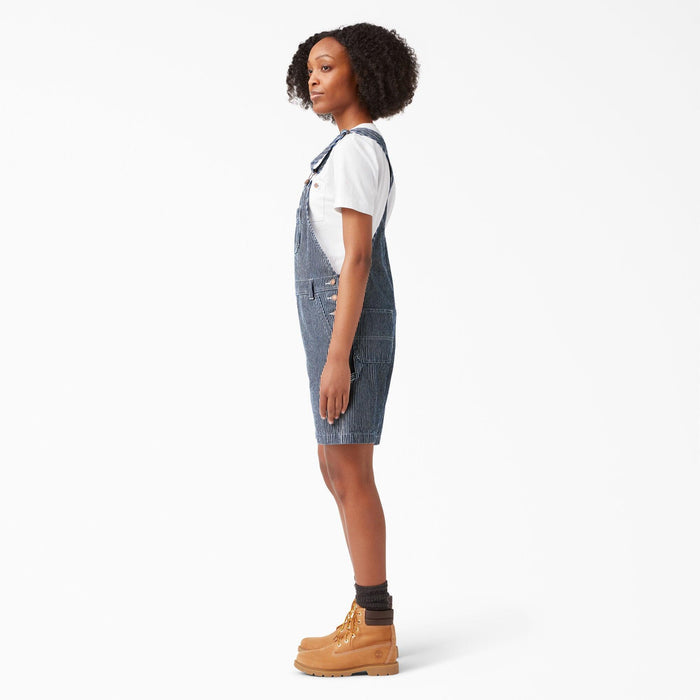 Dickies women's hickory stripe bib shortall, alternate view of the bib pocket
