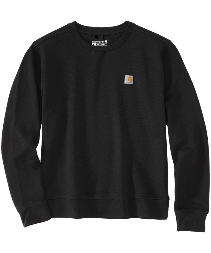 Carhartt women's relaxed fit midweight French terry crewneck sweatshirt in black with ribbed cuffs