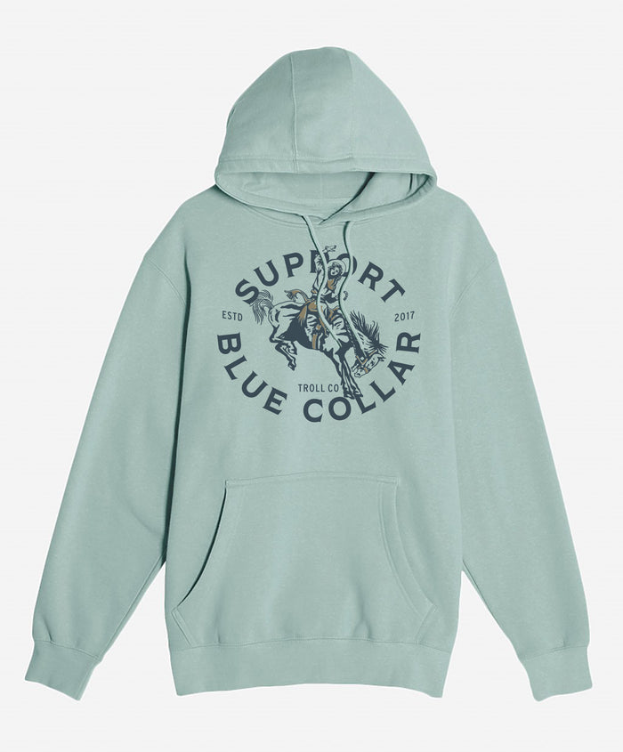 Troll Co. women's SBC Rodeo hoodie in sea foam, front view
