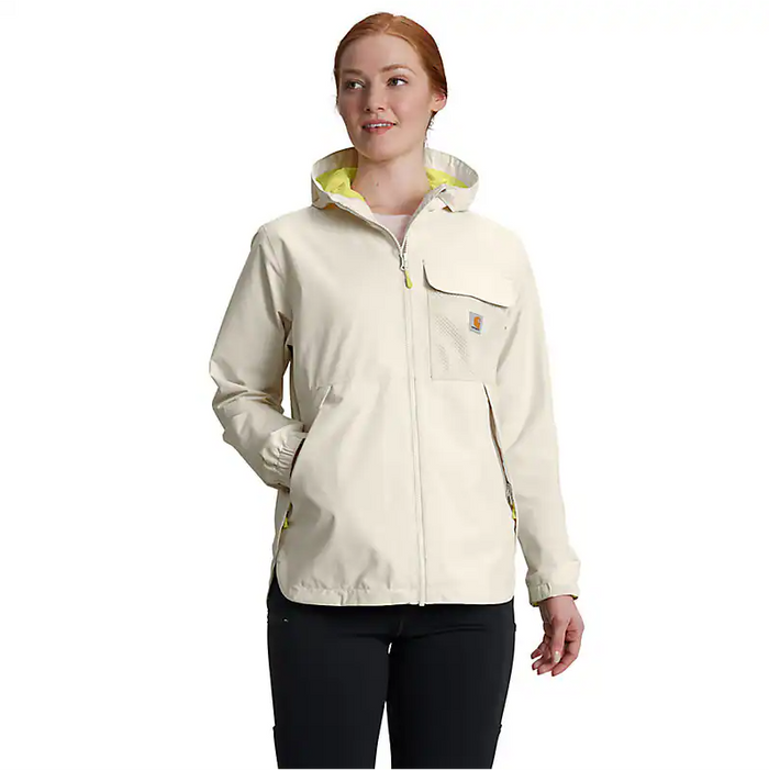 Carhartt women's Storm Defender loose fit lightweight hooded packable jacket in chalk