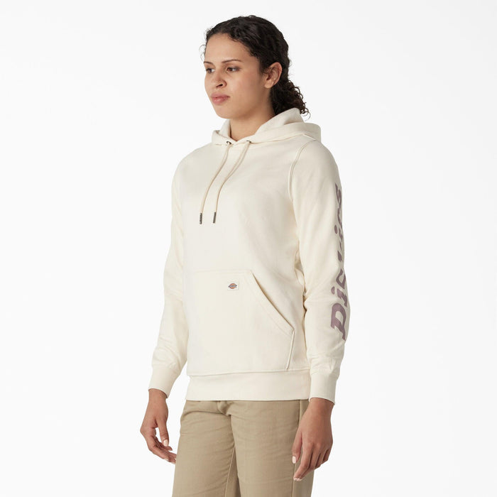 Dickies women's antique white hoodie, alternate view of the drawstring hood