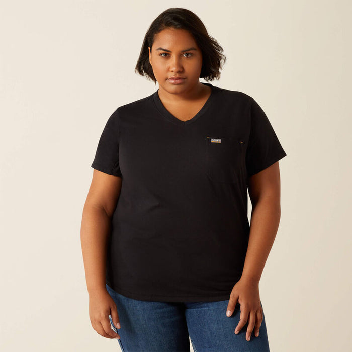 Ariat women's Workman Rose tee in black, front view in plus sizing