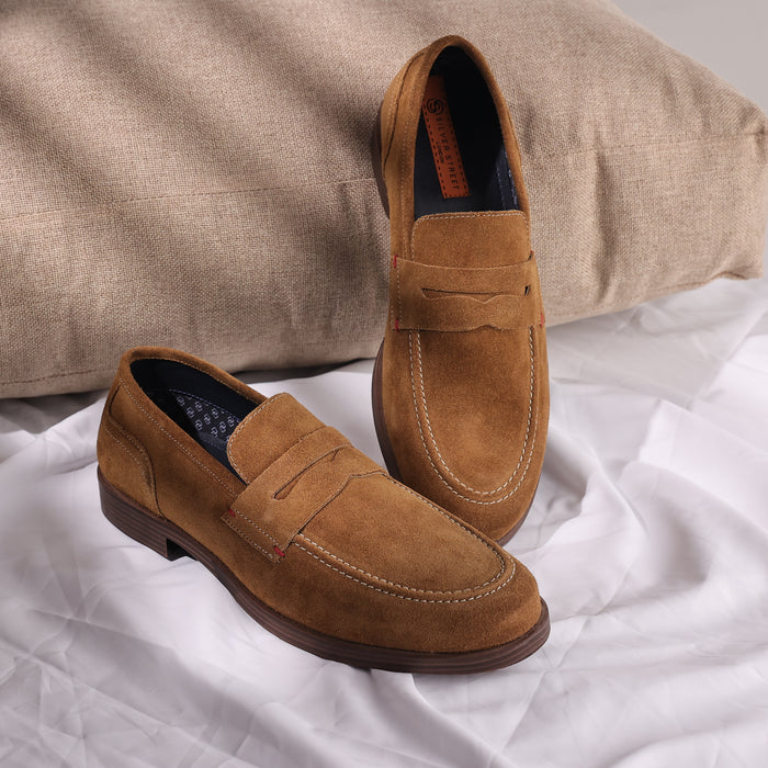 Woodley Suede Leather Penny Loafers - Tan