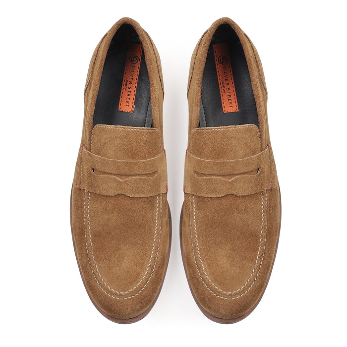 Woodley Suede Leather Penny Loafers - Tan
