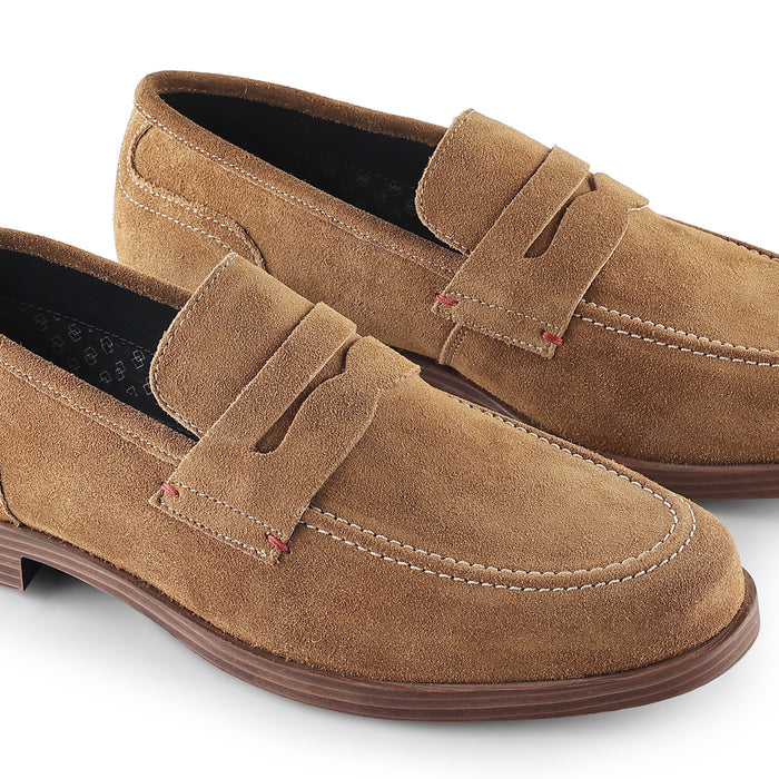 Woodley Suede Leather Penny Loafers - Tan
