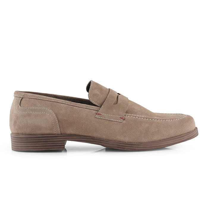 Woodley Suede Leather Penny Loafers - Taupe
