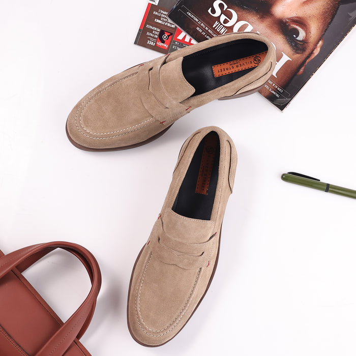 Woodley Suede Leather Penny Loafers - Taupe