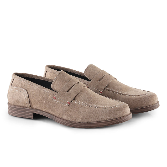 Woodley Suede Leather Penny Loafers - Taupe