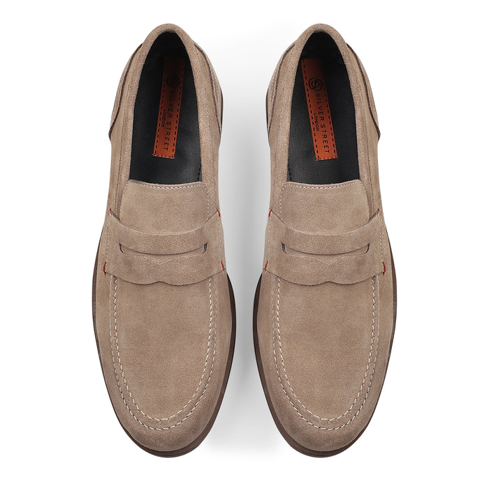 Woodley Suede Leather Penny Loafers - Taupe