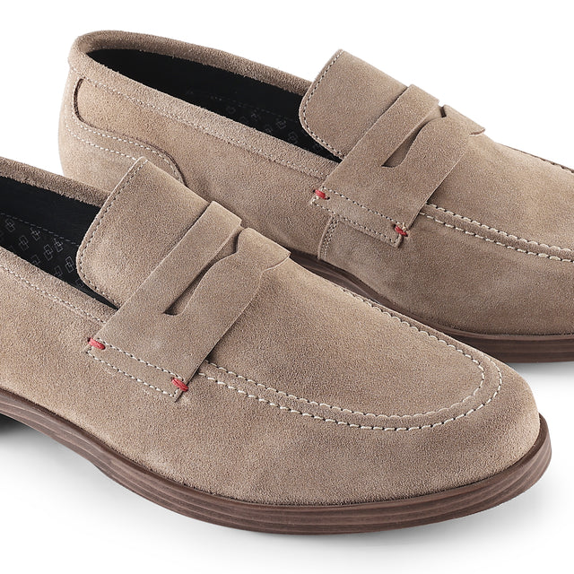 Woodley Suede Leather Penny Loafers - Taupe