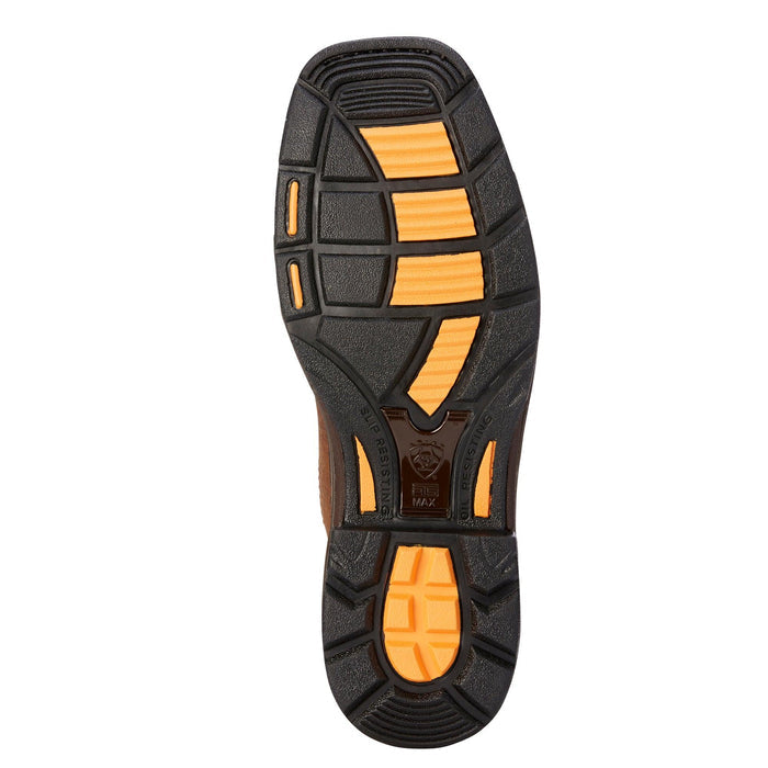 Oil and slip resistant outsole of the Ariat WorkHog Patriot steel toe boot, 90 degree heel