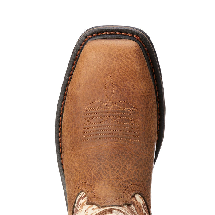 Close-up of the ASTM compliant steel toe on the Ariat WorkHog Patriot pull-on work boot
