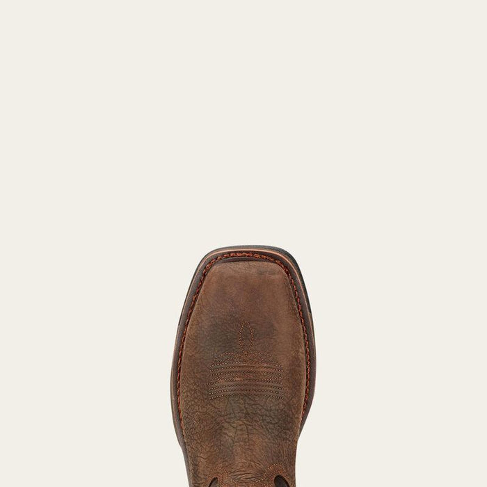 Close-up of the ASTM compliant composite toe on the Ariat WorkHog waterproof work boot