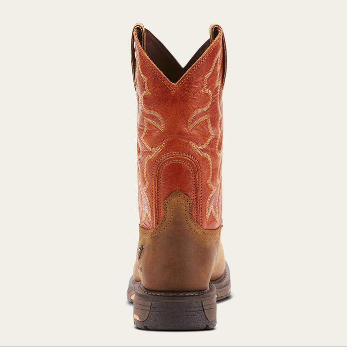 Heel view of the Ariat WorkHog 11-inch pull-on work boot in dark earth full grain leather