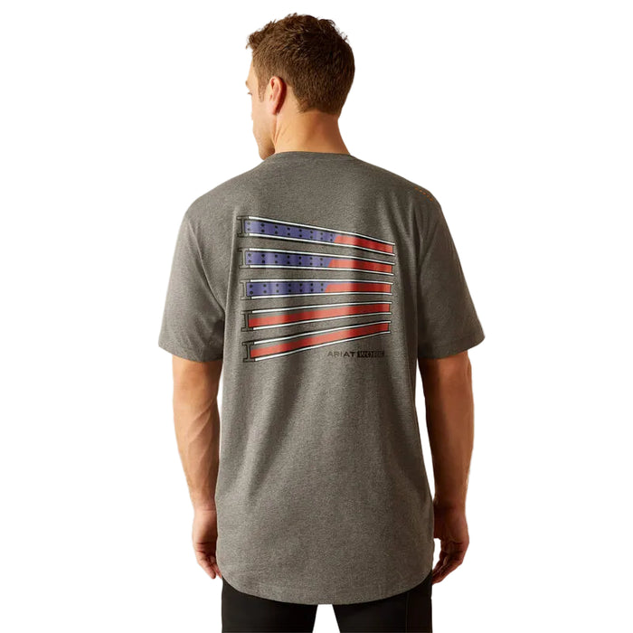 Ariat Workman Beams short sleeve graphic t-shirt in medium charcoal heather grey, front view