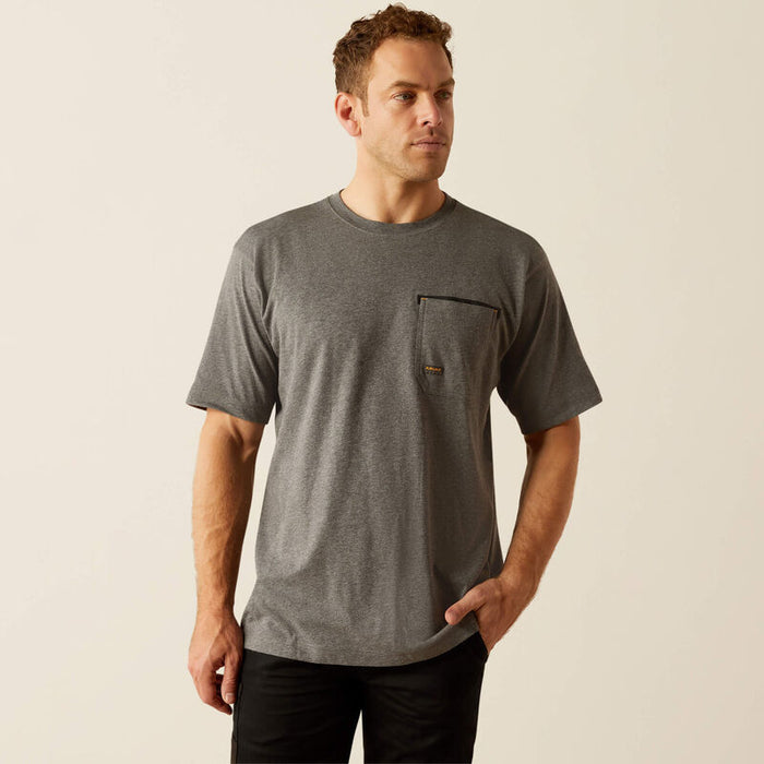 Ariat Workman Beams tee in charcoal heather grey, back view of the print
