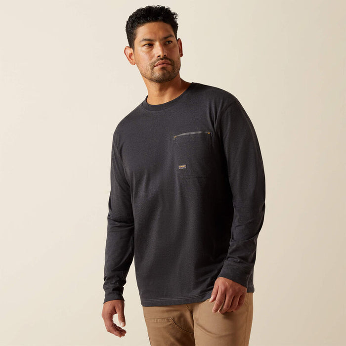 Back view of the Ariat Work Workman Born For This long sleeve t-shirt in charcoal heather and Mexico