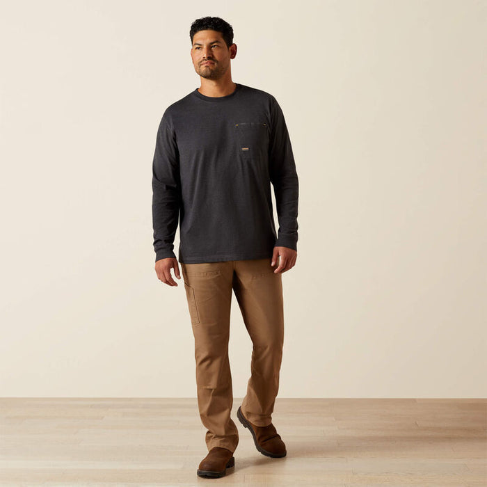 Full-length view of the Ariat Work Workman Born For This long sleeve t-shirt in charcoal heather and Mexico